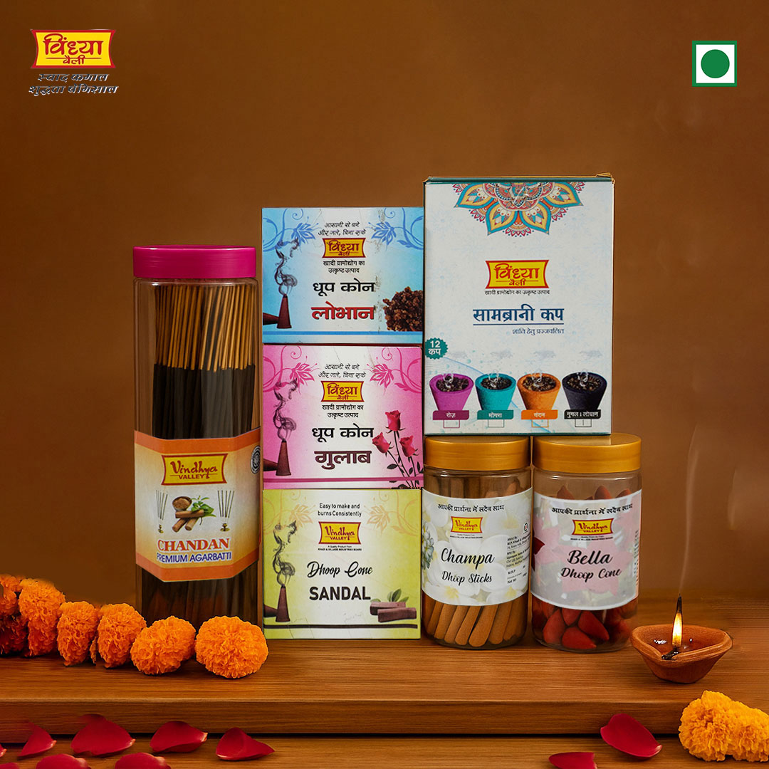 विंध्या वैली अगरबत्ती कॉम्बो – अगरबत्ती, धूप शंकु और समब्राणी कप्स
