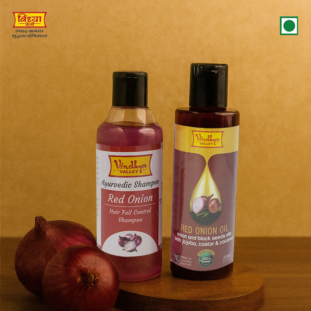 विंध्या वैली रेड ऑनियन हेयर केयर कॉम्बो (ऑयल + हेयरफॉल शैम्पू)