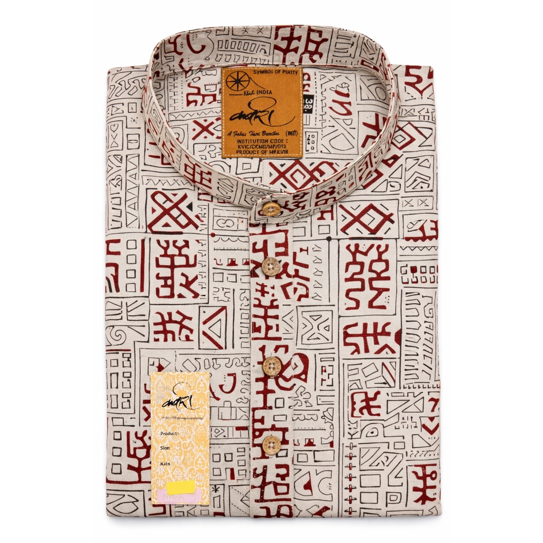 बाघ हस्तमुद्रित लॉन्ग कुर्ता – शिल्प आधारित औपचारिक परिधान