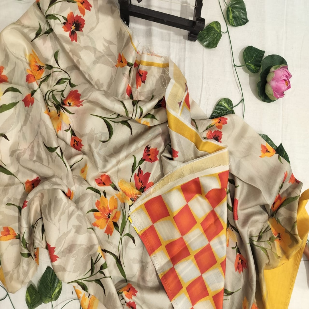 डिजिटल प्रिंट मलबरी सिल्क साड़ी – रेशमी शालीनता की आधुनिक प्रस्तुति