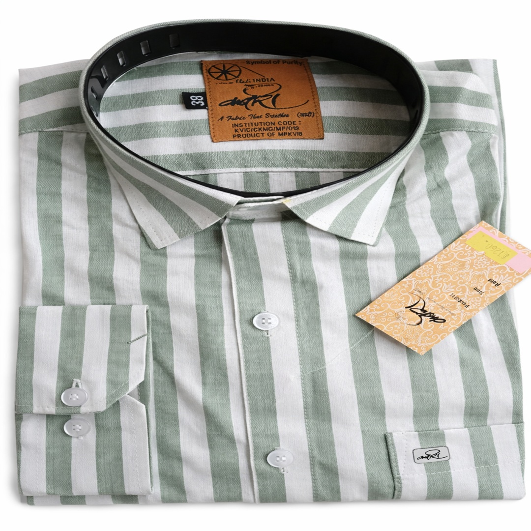 ग्रीन स्ट्राइप पुरुष फुल स्लीव्स शर्ट